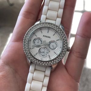 White band & silver faced Fossil Watch!